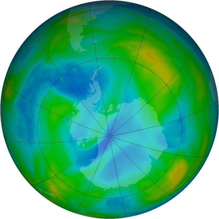 Antarctic ozone map for 18 June 1991